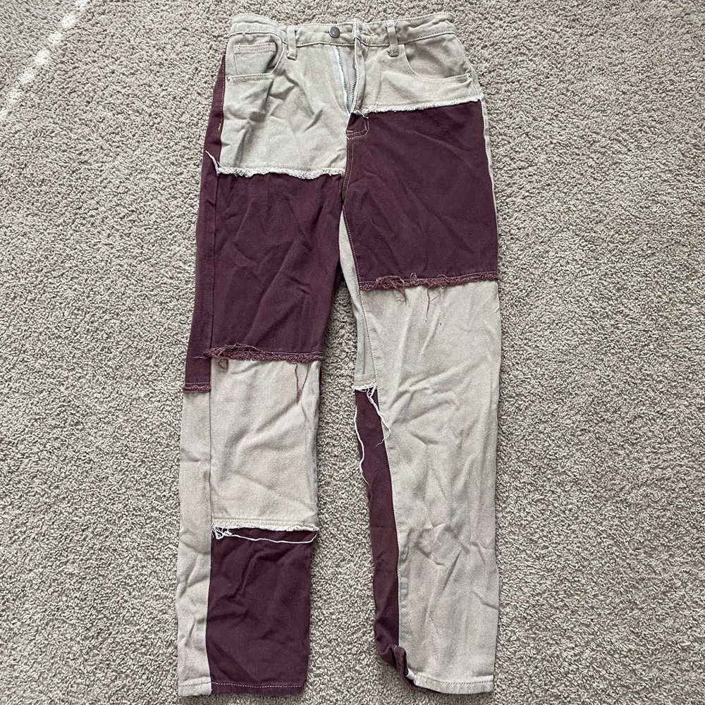 Shein Two Patterned Burgundy and Beige Pants.